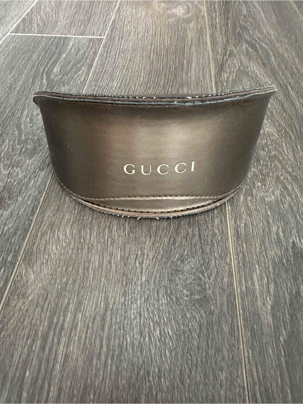 Gucci Brown Leather Sunglasses Case with Logo